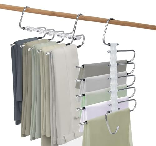 VacFreKep Hosenbügel,Platzsparend, 2 Packung für den Schrank,Mehrere Lagen,Verwendet Regal-Organizer und Aufbewahrung für Hosen, Jeans, Röcke, Schals, Leggings