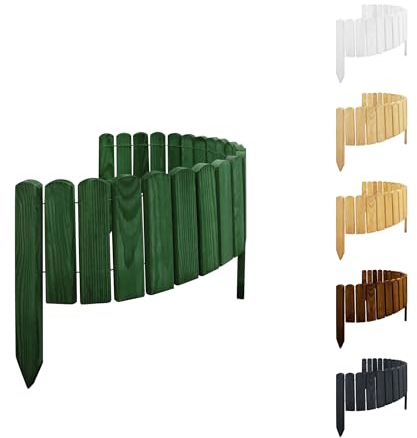 Floranica Rollborder Flexibler Holzzaun 100 x 20 cm Grün Beeteinfassung Deko für Gartenzaun Rasenkante Umzäunung Gartenzaun für Rasenflächen Hochbeete für Garten