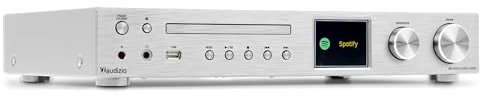 Audizio Bolzano Internet Radio Receiver with CD Player, WiFi Amplifier, Bluetooth & WiFi Streaming, DAB+ & FM Tuner, USB MP3, Optical & Coax Output – Aluminium Home Audio System