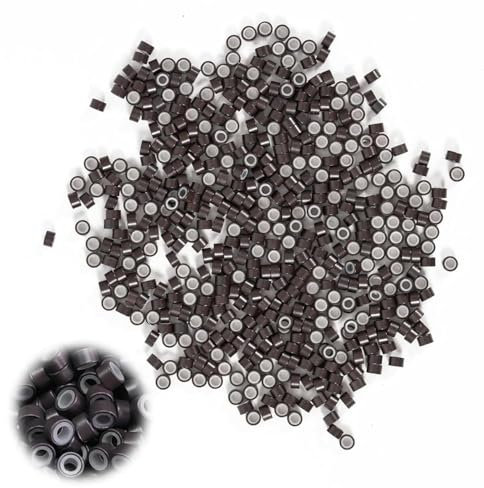 200 Stück Nanoringe mit Silikon, Haarperlen mit Silikon Gefüttert Nano Ringe, 3 mm Microringe Nano Ringe, Microring Extensions Zubehör, für Einsatz Microringe Haarverlängerung(Dunkelbraun)