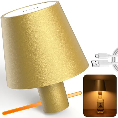 Jeebel Lampe de Bouteille Dimmable LED Lumière de Bouteille Sans Fil en Métal avec Contrôle Tactile/5200mAh Rechargeable/IP54, Abat-Jour Bouteille Portable pour Intérieur Extérieur Salon Jardin