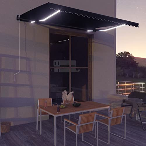 Juroupi Gelenkarmmarkise mit LED 450x300 cm Balkon Sonnenschutz Balkon Klemmmarkise Markisenbeleuchtung Gartenmarkise Anthrazit