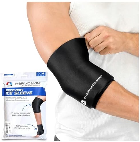 Thermoskin Recovery Ice Sleeve Kühlpads Kühlmanschette Knie Ellenbogen Knöchel Arm, Kältetherapie Wärmetherapie Kompression, wiederverwendbare Kühlkompresse Schmerzlinderung, Schwarz, M