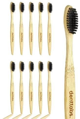 Bambus Zahnbürste ultra soft 10er Pack denttabs Bamboobrush black edition. Für die besonders schonende Zahnreinigung. Biologisch abbaubarer griff aus natürlichen Materialien.