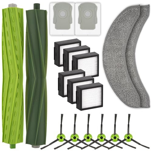 Lot de 18 Pièces De Rechange Compatibles avec Roomba Combo j7, Combo J7+, Combo J9+, Combo 10 Max, 2 Brosses à Rouleaux, 6 Brosses Latérales, 6 Filtres, 2 Sacs à Poussière, 2 Tampons De