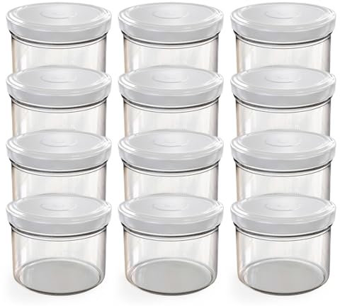 Oputec 12 x 230 ml Einmachgläser mit Schraubdeckel Weiß – Perfekt für Marmeladen, Konfitüren und mehr, kleine Gläser mit Deckel, ideal als Mini-Marmeladengläser und Schraubgläser