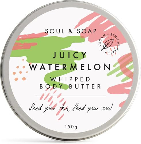 Juicy Watermelon Whipped Body Butter, 150g, Nourishing Skin Moisturiser with Shea and Cocoa Butter. Plastic free & Eco Friendly.