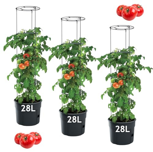 MELTOM Tomatenpflanztopf mit Rankhilfe – Ideal für die Tomatenzucht, Pflanzenaufzucht-Turm mit Stütze für stabile Pflanzen, erhältlich in 3 Größen: 12L, 18L, 28L. (3, 28 L)