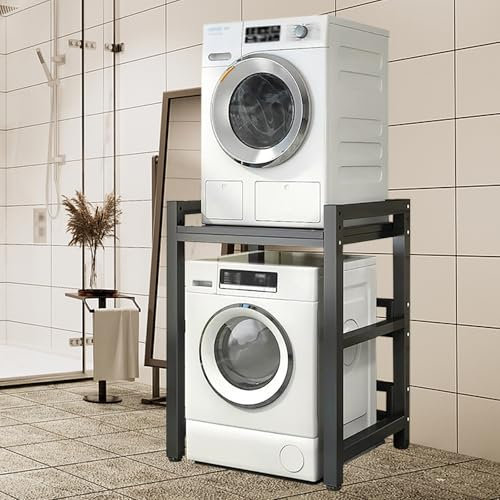 Tumble Dryer Stacking Kit Height Adjustable, Metal Frame Washing Machine Stacking Kits 800KG Load, Washing Machine Stand for Home Bathroom/Commercial (bk, 29.5x25.6x41.3in)