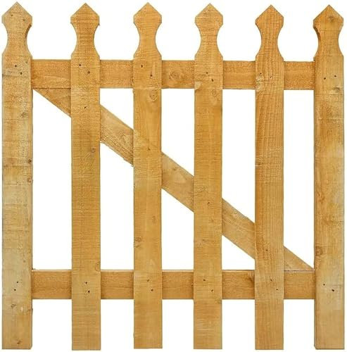 HMWD 3x3ft Wooden Tulip Garden Gate, Decorative Round Top Picket Fence Gate, Heavy Duty Outdoor Wood Timber Swing Gate, Rustic Golden Garden Wicket Gate