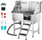 VEVOR Baignoire de Chien Acier Inoxydable, Baignoire de Toilettage pour Animaux de Compagnie 96 cm Station de Lavage Chat, avec Escalier à Droite, Robinet, Pommeau de Douche, Porte-savon, Porte Droite