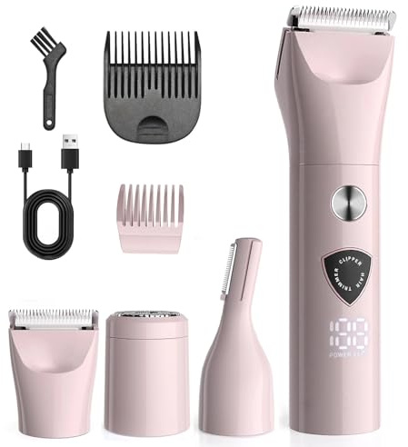 Elektrischer Rasierer Damen, 3 in 1 Intimrasierer für Frauen, USB Aufladbar Damenrasierer Elektrisch mit LED Anzeige, Nass- und Trockenanwendung Rasierer Damen für Gesicht Körper Bikini (A)