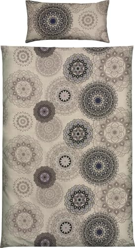 Erwin Müller Bettwäsche Mako-Satin Mandala beige Größe 40x80 cm / 155x220 cm - feinfädig, temperaturausgleichend, atmungsaktiv, 100% Baumwolle, mit Reißverschluss