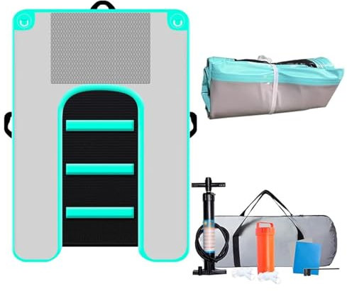 HAIXHX Aufblasbare Hunderampe Für Boote, Tragbare, Faltbare Pool-Treppe Für Hunde, Hochsichtbare, rutschfeste, Schwimmende Plattform Für Haustiere Mit Aufbewahrungstasche Und Befestigungsseil(Green)