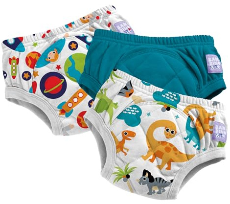 Bambino Mio British Brand (3 Pack) Training Pants for Toddlers Reusable Cloth Potty Pants Training Underwear, 2-3 Years, Boys Space Dinosaurs, Baby and Toddler, Boys and Girls with Cross-Stitch