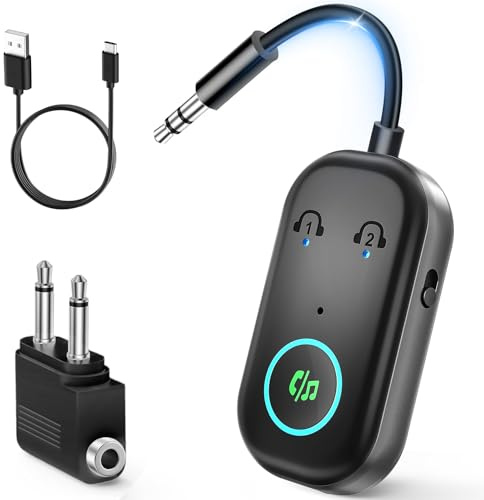 Ticenpe Bluetooth 5.3 Transmitter Receiver, Dual Pairing Wireless Car/Airplane Bluetooth Adapter, Mic for Calls, 2-in-1 Wireless Aux bluetooth Adapter for TV,Airplane,Headphone,Airpods,Speaker,Car