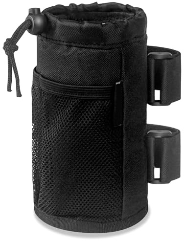 JIPUKE Bike Cup Holder, 6.8 Inch Bike Water Bottle Holder, Drawstring Waterproof Handlebar Drink Bottle Holder for Mountain Bike, Scooter, Strollers, Wheelchair, Golf Cart, Black
