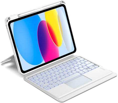 Coque Clavier pour iPad A16 11e Gén 2025/10e Gén 2022, AZERTY Français Housse Clavier Bluetooth Détachable avec Trackpad et Support Réglable Multi-angles pour iPad 10/11eme Gén 10.9/11 Pouces, Blanc