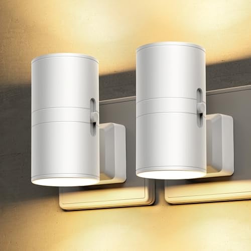 LOHAS-LED Nachtlicht Steckdose mit Dämmerungssensor, dimmbar, Weiß | 1W LED Steckdosenlicht, 0-100 lm, 3000K Warmweiß, Weiß Zylinder Design für Flur, Treppe, Schlafzimmer und Küche, 2 Stück