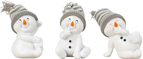 Geschenkestadl 3 Stück Schneemann Figuren grau sitzend 11,5cm Weihnachten Dekofigur Winterdeko