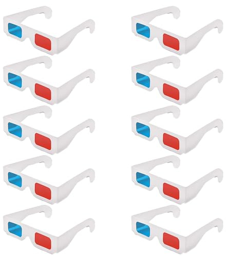 10Pcs 3D Glasses,Anaglyph (Red/Cyan) 3D Glasses,Cardboard 3D Glasses,3D Video Glasses for TV, Movies, Video Games, and Online Images (Home & Cinema)