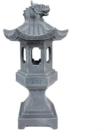 Glomc Solarbetriebene Pagodenlampe, Harz-Zen-Gartenleuchte mit Steinstruktur, wasserdichte Außenlaterne, für Innenhof, Terrasse, Rasen, automatische Nachtbeleuchtung Dekor (A)