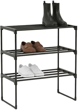 Relaxdays Schuhregal, 3 Ebenen, Stecksystem, HBT: 55x42,5x30 cm, Metall Schuhablage, platzsparend, Schuhgestell, schwarz