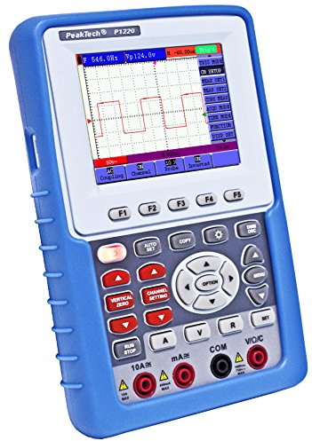 PeakTech 1220 – 1-Kanal Speicher-Oszilloskop (20MHz) & True RMS Multimeter mit USB-Schnittstelle & 3,8“ Farbdisplay, Tragbares DSO, Digitales Speicher Hand-Oszilloskop inkl. Koffer mit Zubehör