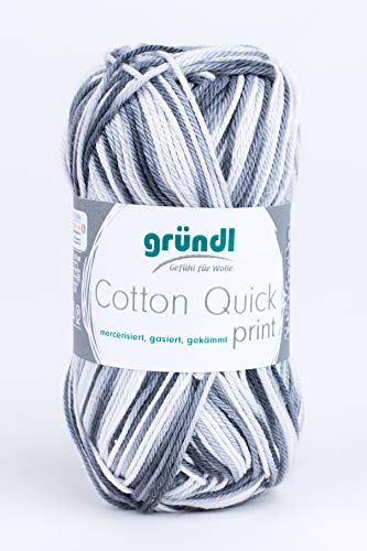 Gründl Cotton Quick Print Strickgarn / Häkelgarn (farbenfrohes Garn aus 100% Baumwolle, OEKO-TEX zertifiziert, 50 g / 125 m, Nadelstärke: 3 - 4, 1 x 50 g), Schwarz-grau Multicolor
