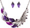 YAZILIND Ethnic Style Tibetan Silver Purple Peacock Crystal Chunky Bib Crystal Earrings Necklace Set Wedding Party