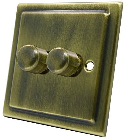 AET VAB2GDIM40 Victorian Antique Brass 400W-10 Amp Double 2-Gang 2 Way 400W Light Dimmer Switch, 400 W, 240 V