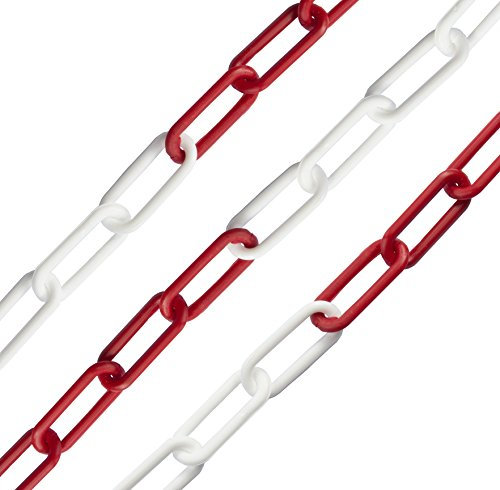 10mm Red & White Plastic Safety Barrier Garden Fence Post Decorative Link Chain (15mtr)