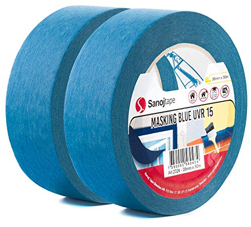 Sanojtape Pro Blau Malerkrepp Abklebeband 38mm x 50m (2er Pack) UV-Beständig Für Innen und Außen Malerband