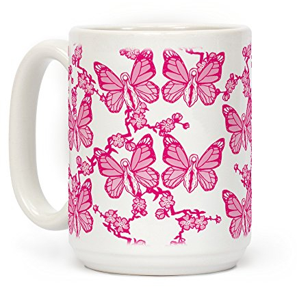 LookHUMAN Kaffeetasse mit Schmetterlings-Vagina-Muster, 425 ml, Keramik, Weiß