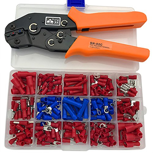 nuzamas tenaza crimpadora con Terminales aislados, capacidad de Cable 0,25 – 2,5 mm², AWG 23 – 13 incluye 240 Terminales/conectores