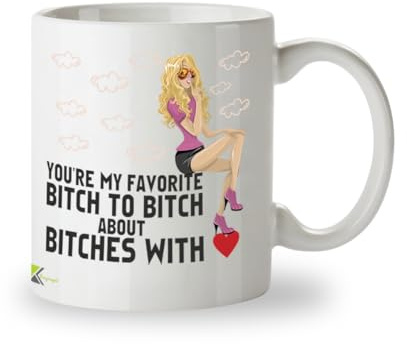 Kruzroyal Funny Best Friend Mug, White Ceramic, 11oz | You're My Favourite Bitch to Bitch About Bitches with Gossip, Novelty Gift for Work Bestie Sister or BFF, Coffee Cup