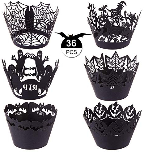 GWHOLE 36 Stück Cupcake Wrapper Halloween Muffinförmchen Papier Spinnennetz Kürbis Party Deko
