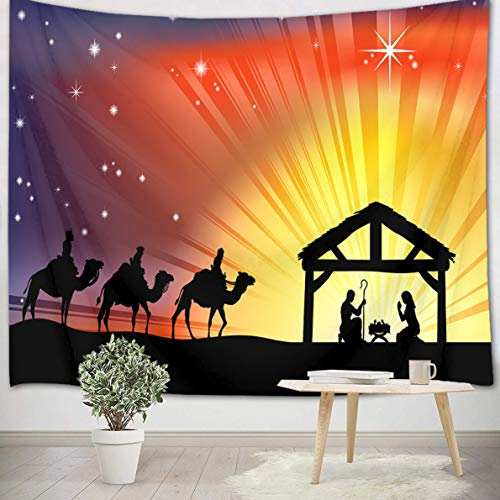 LB 150x100cm Weihnachten Wandteppich Geburt Jesus Anbetung der Könige Wandbehang Tapisserie Wohnzimmer Schlafzimmer Wohnheim Dekor Wandteppiche