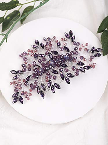 Anglacesmade Bridal Purple Crystal Hair Comb Amethyst Hair Piece Wedding Hair Accessories for Women and Girls (Purple)