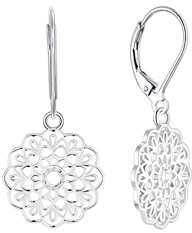 JO WISDOM Damen Ohrringe Mandala Ohrhänger Silber 925,Hängende Blume des Lebens Yoga Amulett Medaillon Religiöser Schmuck,Schmuck für Frauen