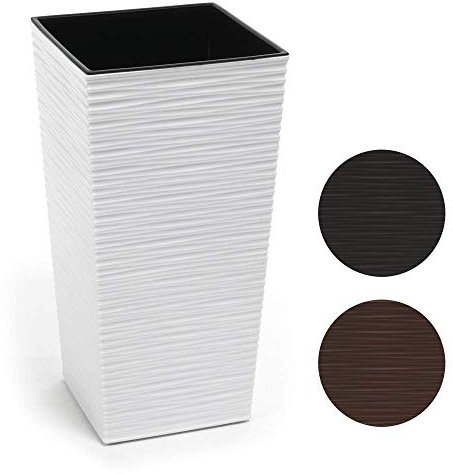 HappyFlower | Hoch Blumentopf | Pflanzkübel | inkl. Einsatz | Quadrat | Meißel-Optik | Übertöpfe (35 cm x 35 cm/Höhe 68 cm, Weiß)