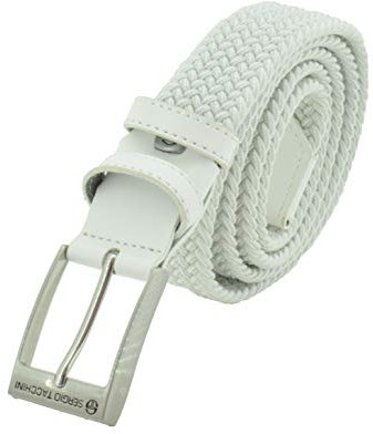 Sergio Tacchini Cintura Elastica Intrecciata, Uomo Donna, Con Inserti in Vera Pelle, Scatola Regalo