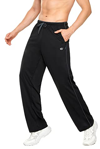 YuKaiChen Tracksuit Bottoms Mens Joggers Lightweight Loose Fit Quick Dry Elasticated Waist Open Hem Activewear Trousers with Pocket Black/Grey-M