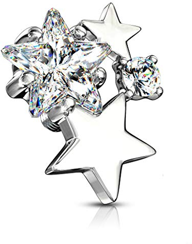 Paula & Fritz® Aufsatz-Dermal Anchor Zirkonia Sterne Silber-klar 316L Chirurgenstahl Gewinde 1,6-mm Haut-Anker Skin Diver Implantat Bodypiercing