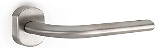 Emuca - Poignée en forme L pour porte intérieur, lot de 2 poignées de porte avec rosace oval, Acier inoxydable, Nickel satiné.