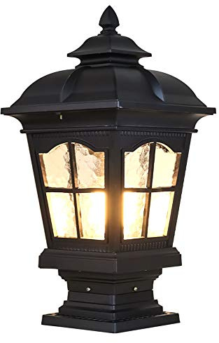 Sockelleuchte Rustikal E27 Außen-Leuchte Wasserdicht IP44 Gartenlampe Aluguss und Glas Schatten Sockellampe Vintage Wegeleuchte Hoflampe für Terrassen Villa Balkon Rasen Zaun H56cm
