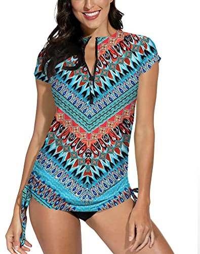 BesserBay Maglietta da donna a maniche corte Rashguard UPF 50+, protezione solare da nuoto, taglie S-XXL, blu/acqua, M
