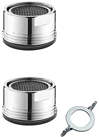 JeoPoom 2 PCS Filtro Grifo, Filtro Grifo Cocina 24mm Lavabo Filtro Aireador Grifo Cocina Filtro para Grifo Cocina Baño, Adaptador de Ahorro de Agua(2 Pcs Junta de Goma + 1 Pcs llave)