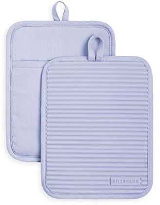 KitchenAid Topflappen-Set aus weichem Silikon, geriffelt, Lavendel-Creme, 17,8 x 22,9 cm