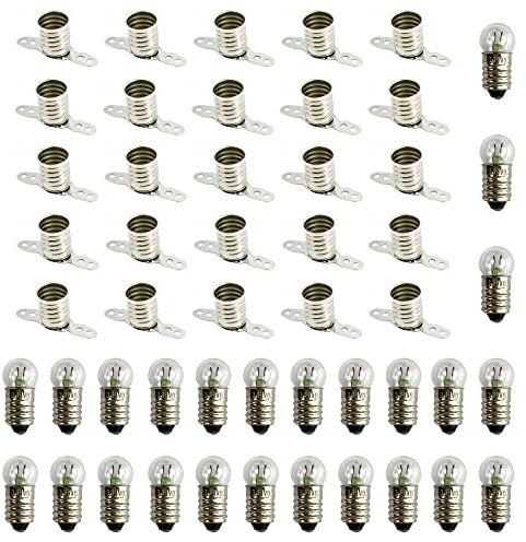 InputMakers Lot de 25 pcs ampoule E10 de 3,8 V 0,3 A et 25 pcs douille E10 Kit d'électricité pour travaux manuels et usage scolaire pour Expériences Circuits Électriques.